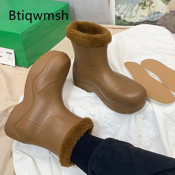 

boots 2021 brown winter rain women round toe thick bottom green ankle female short botas, Black