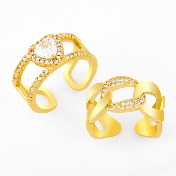 

gold cuban link rings for women crystal double layer heart stone open cuff ring thick chain zirconia jewelry gift rigk01 cluster, Golden;silver