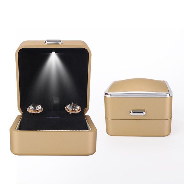 

jewelry pouches, bags joyero gold led wedding ring box for female earrings pendent packaging gift case jewellery holder 3 color available, Pink;blue