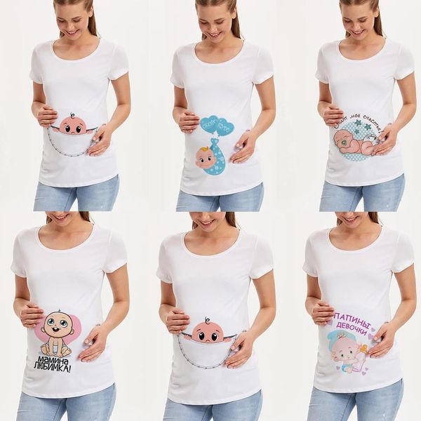 

pregnancy shirt maternity cute baby women t shirts print o neck short sleeve letter shirt pregnant mama clothes announcment, White