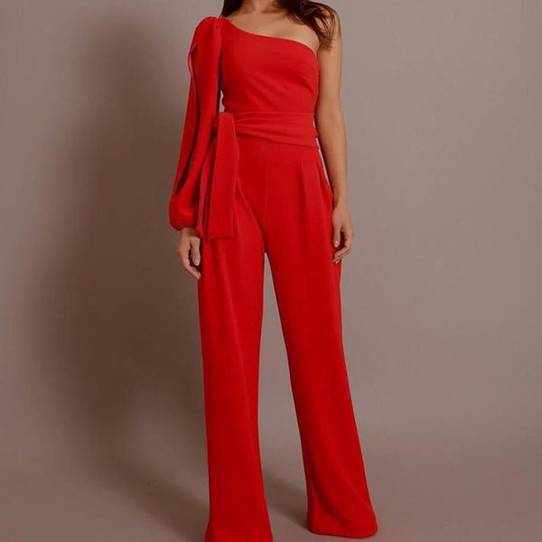 

women's jumpsuits & rompers elegant women one shoulder jumpsuit loose trousers wide leg pants holiday belted leotard overalls, Black;white