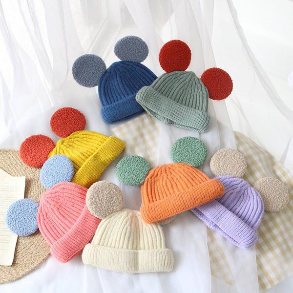 

caps & hats cute ear baby hat winter autumn candy color warm knitted for girl boy bonnet solid toddler beanie cap, Yellow