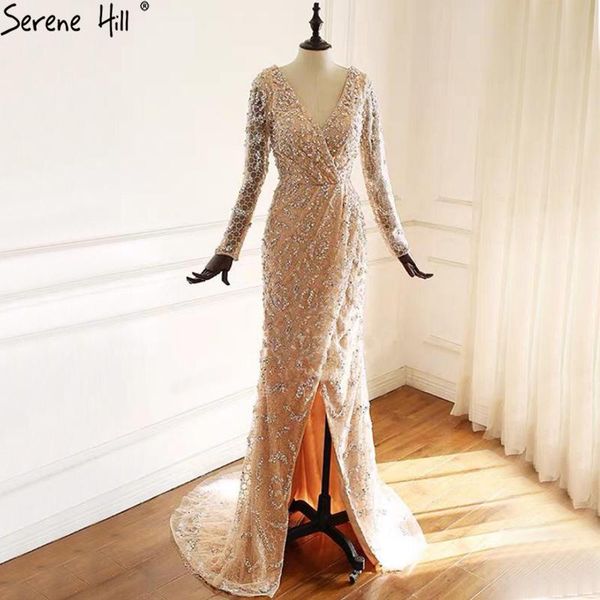 

party dresses serene hill peach mermaid v-neck evening 2021 dubai long sleeves beading formal dress design la70499, White;black