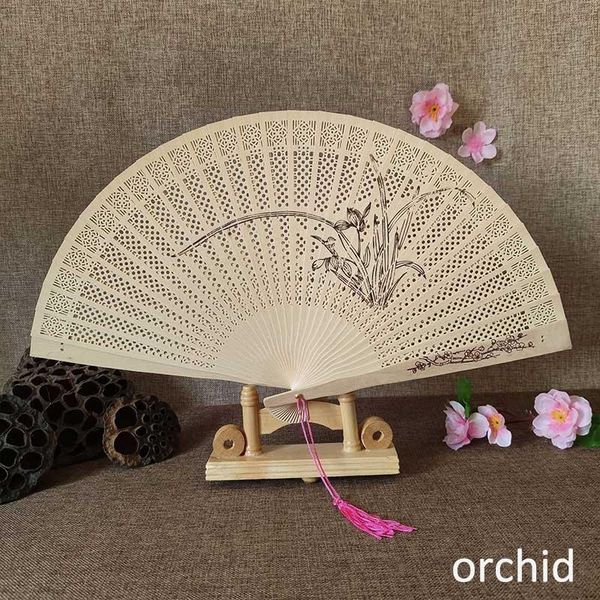 

other home decor 1pcs hand-made antique craft fan vintage hollow incense wood lady folding fans chinese style carving printing decoration