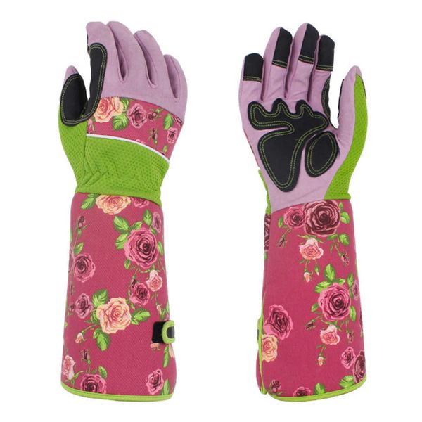 Прочные длинные розовые обрезки сада перчатки для прокола устойчивый к рабочему двору перчатки руки защитник водонепроницаемый обрезки садовые перчатки 210622