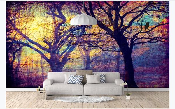 Tapete Moderne Sonnenuntergang Ölgemälde Wald Wald Landschaft Landschaft Wandbild Wohnzimmersof TV Hintergrund Wanddekoration