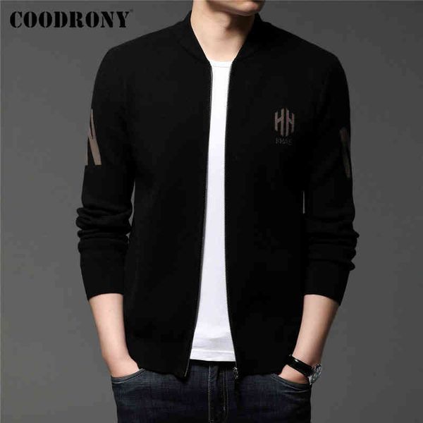 

coodrony brand autumn winter new arrival warm knitwear sweater coat et streetwear fashion pattern cardigan men cloth c2116, Black;white