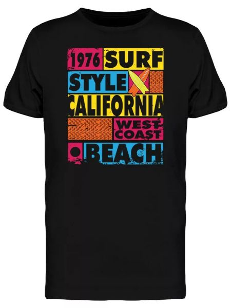 

california surf style 1976 tee men's -image by shutterstock, White;black