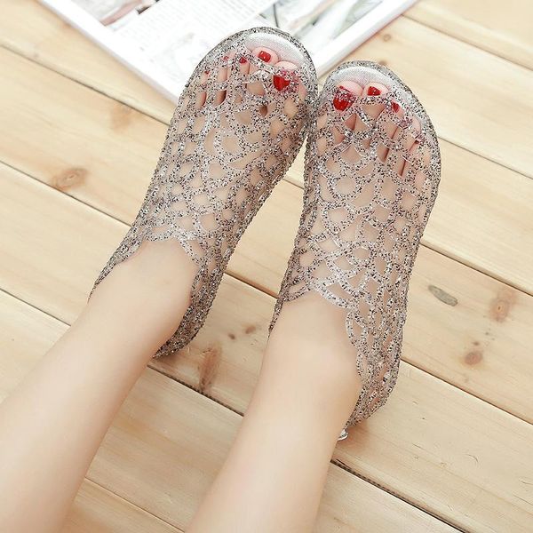 

summer women sandals ladies gladiator peep toe hollow crystal shoes beach jelly woman flat, Black