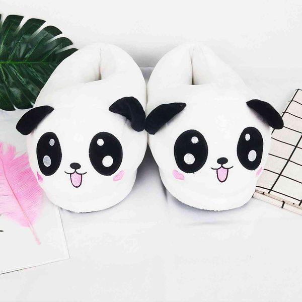 

cute cartoon couple home warm panda autumn and winter cotton slippers, Black