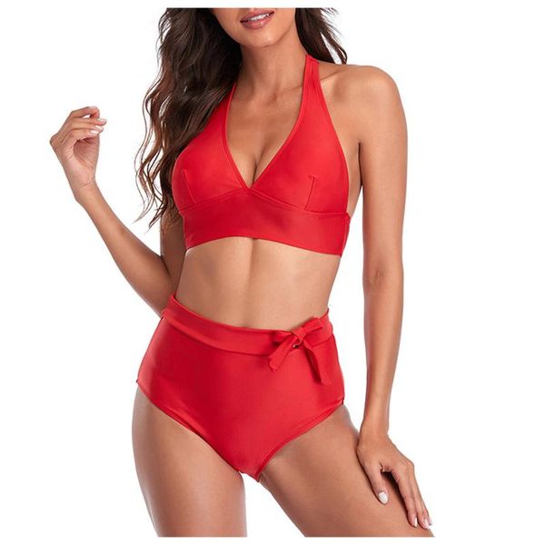 

women's swimwear summer style ladies solid color hanging neck halter split bikini suit push-ups brazilian beachwear swimwear#39, White;black