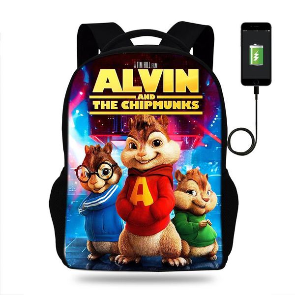 

backpack alvin and chipmunk usb charging boys/girls travel bag for teenagers, school students