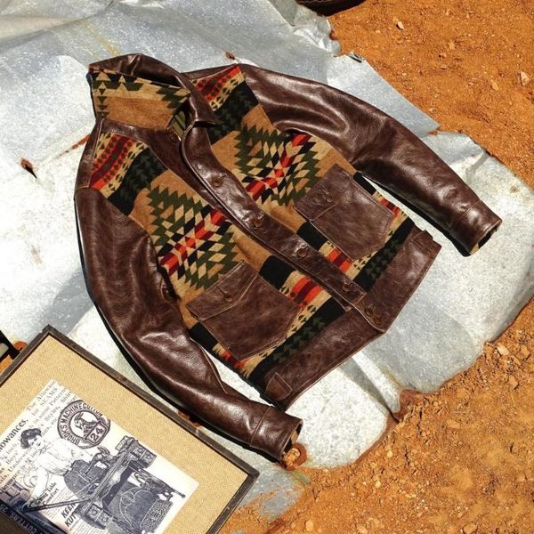 

men's leather & faux totem batiks discoloration imported cowhide, Black