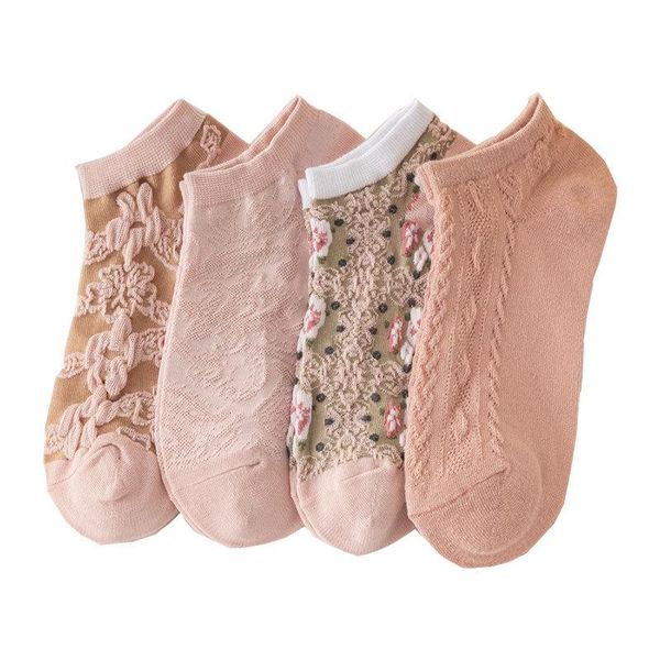 

socks & hosiery 4 pair summer short pink pack set women fashion kawaii socken cotton vintage girl style designer breathable sokken lovely, Black;white