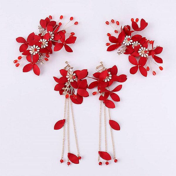 

hair clips & barrettes red flower crystal headband for wedding tiara headpiece accessories bride pearl jewelry maea99, Golden;silver