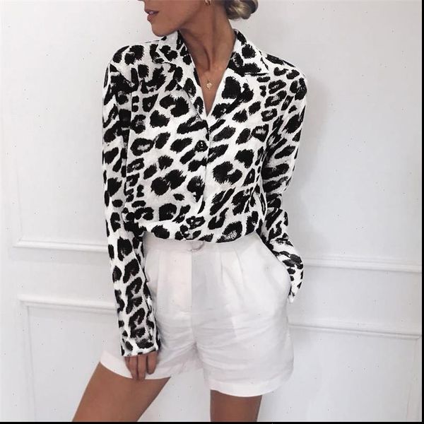 

leopard print long sleeve women shirts loose plus size chiffon camisa feminina clothing, White