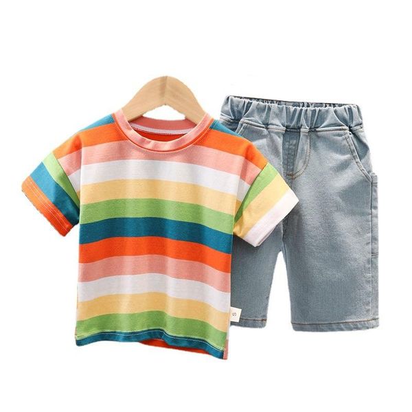 

clothing sets summer children o-neck costume toddler striped t-shirt shorts2pcs/set kids fashion clothes baby boys girls casual tracksuits, White