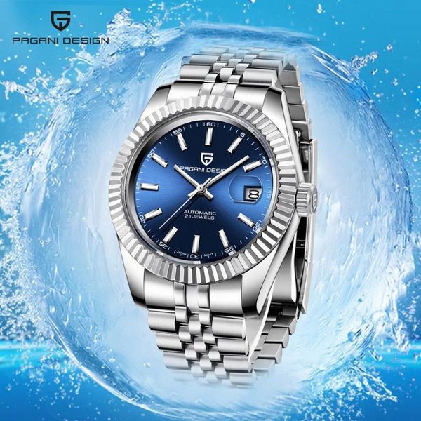

wristwatches pagani design brand waterproof100m diving watch men business mechanical automatic watches sapphire luminous full steel, Slivery;brown