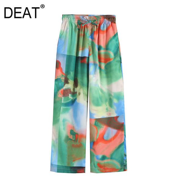 

[deat] women wide leg pants high waist tie dye printing loose casual autumn spring fashion 13c088 210527, Black;white