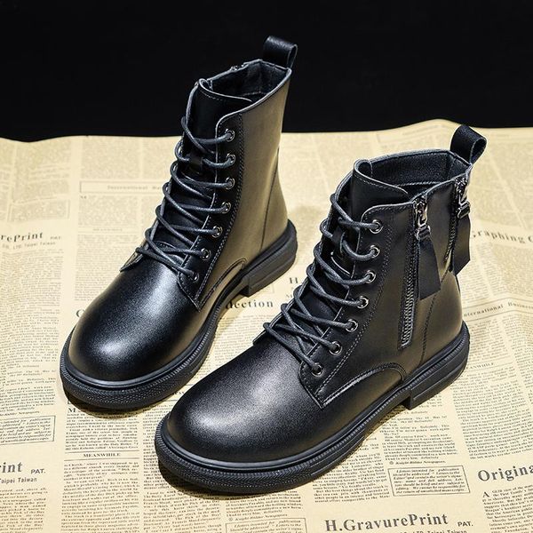 

boots korean design womens autumn winter cow leather casual shoes black white botas de mujer chaussure femme ladies botines boot
