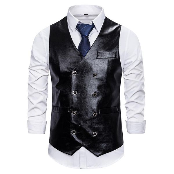 

men's suit vest spring and summer nightclub casual european size shiny double-breasted 035 vests, Black;white