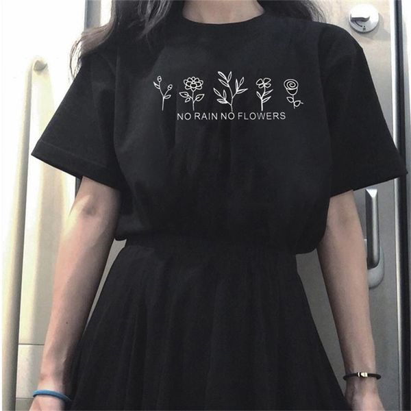 1 шт. Нет дождь нет цветов футболка женские лето смешные графические тройники эстетической одежды битник мода Tumblr одежда 210518