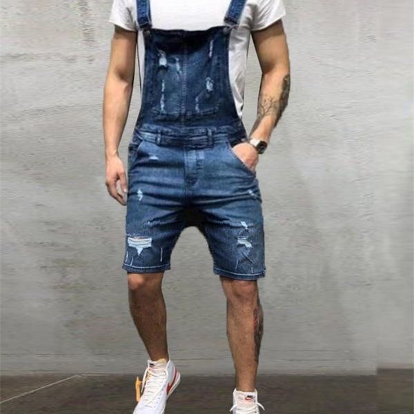Adam Gerçek Kaşkorse Kovboy Kumaş Çift Kot Pantolon Yırtılma Şort Jeans Erkek Slim Fit Kayış Tulum X0621
