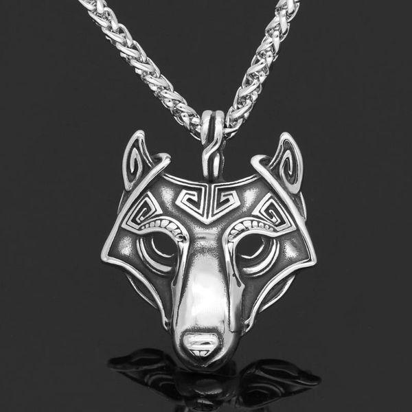 

pendant necklaces men stainless steel norse viking oidn wolf head necklace, Silver