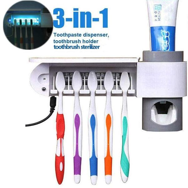 

bath accessory set 3in1 uv light sterilizer toothbrush 5 holders cleaner automatic squeezer toothpaste dispenser kit bathroom accessories eu