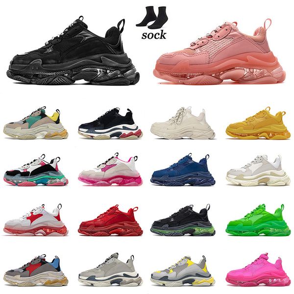 

outdoor jogging sports luxurys casual shoes paris 17fw for womens mens triple s trainers with socks clear sole crystal black white retros og