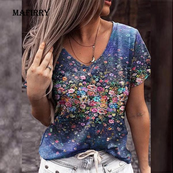 

women's blouses & shirts casual women v neck short sleeve streetwear summer floral print loose large size 5xl blouse female colorful o, White