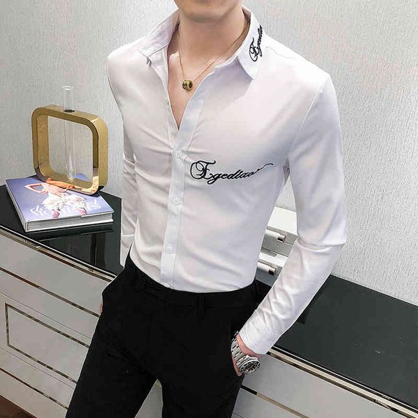 

men's casual shirts british style autumn winter long sleeve embroidered all the game plus size office work man's 4xl- shirt cxwp, White;black