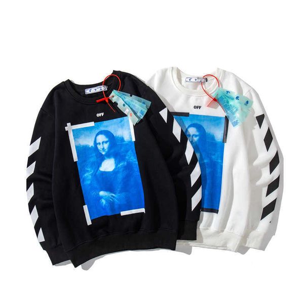 

fashion men's and women's long-sleeved t-shirt autumn and winter trend mona lisa oil painting round neck pullover jacket, Black