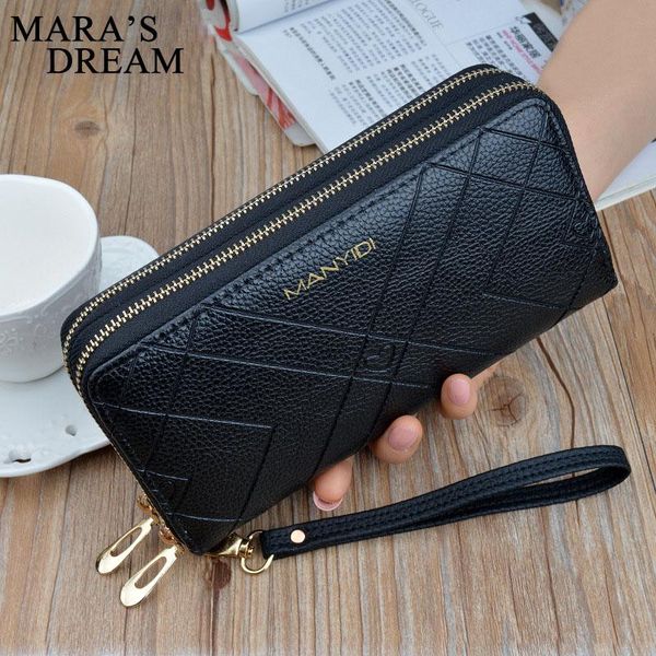 

wallets 2021 phone purses women big female purse leather brand retro ladies long woman card clutch double zipper, Red;black