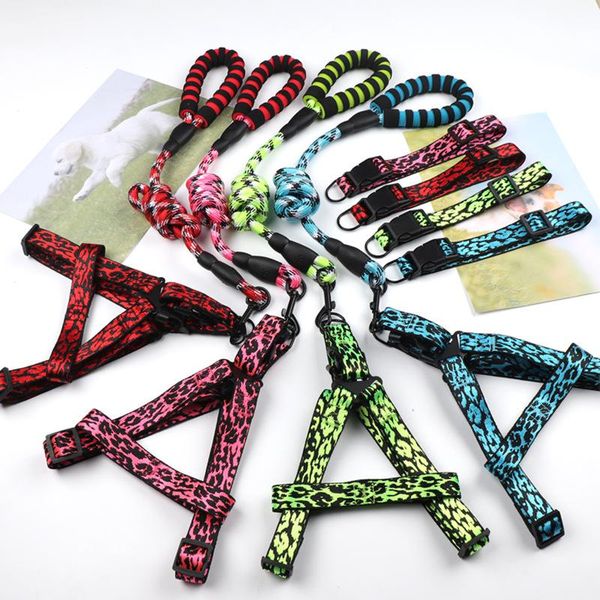 

dog collars & leashes 2021 color handle leash round rope chain collar leopard print pet breast strap walking set