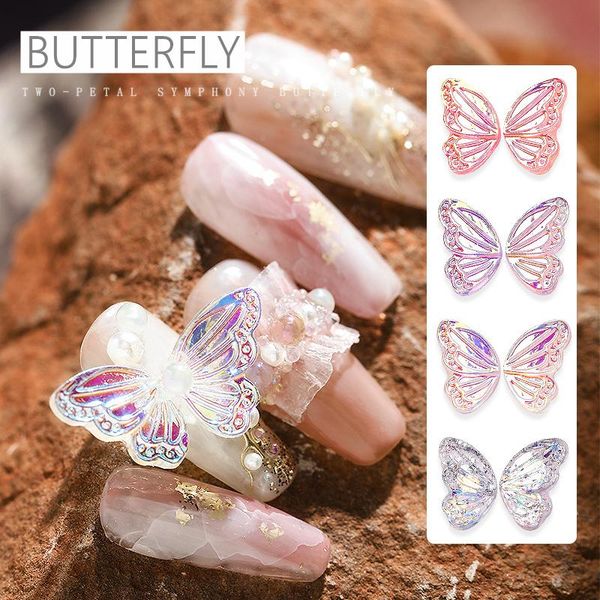 

nail art decorations 8pcs butterfly wings 3d decoration wave strip symphony diy design beauty holographic manicure set for nails, Silver;gold