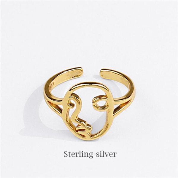 

cluster rings sole memory simple face retro weaving 925 sterling silver female resizable opening sri835, Golden;silver