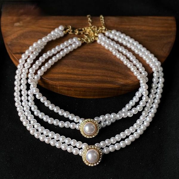 

pendant necklaces french retro double pearl clavicle chain bridal necklace girl gift evening dress ladies jewelry banquet accessories, Silver