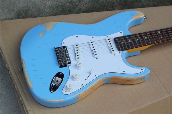 

relic light blue with yellow necks super t electric guitar