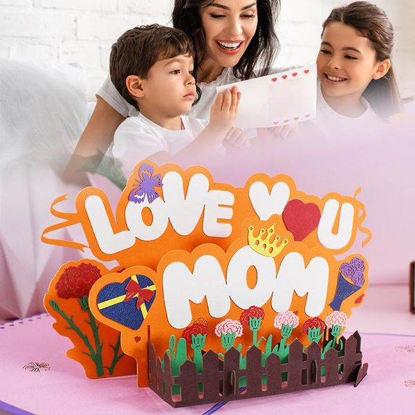 Handgefertigte 3D-Pop-Up-Grußkarten, Blumen-Design „Love You Mom“, mit Umschlag, Geschenk zum Muttertag, C1