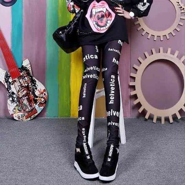 

29 styles so cute dark women legging cat and leopard print god horse mummy dog skull colorful heart printed leggings, Black