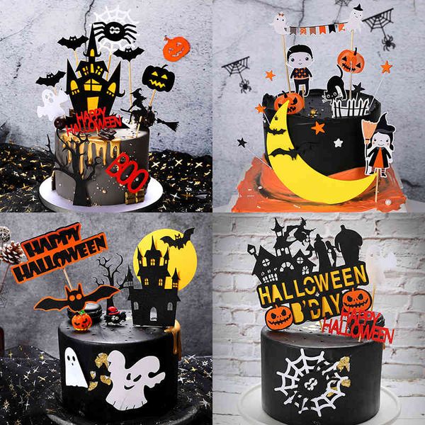 

factory outlet party decoration halloween cake plug-in black castle bat spider flag pumpkin witch party card