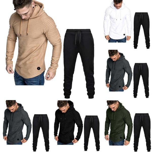 

mens autumn sweatshirt splicing gradient hoodies pants sets sport suit tracksuit slim sportwear d4 women's & sweatshirts, Black