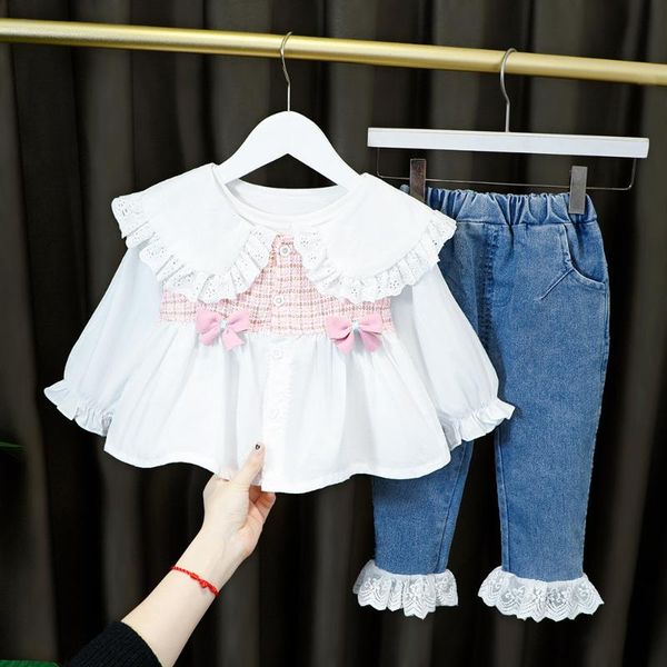 

clothing sets cute long sleeve clothes baby kids suits for girls cartoon toddler children tracksuit autumn born 1 to 5 year, White