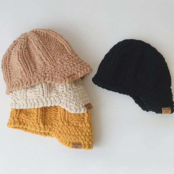

caps & hats soft warm baby beanies korean children's hat retro twist knitted cap for boys girls cotton infant toddler bonnet accessorie, Yellow
