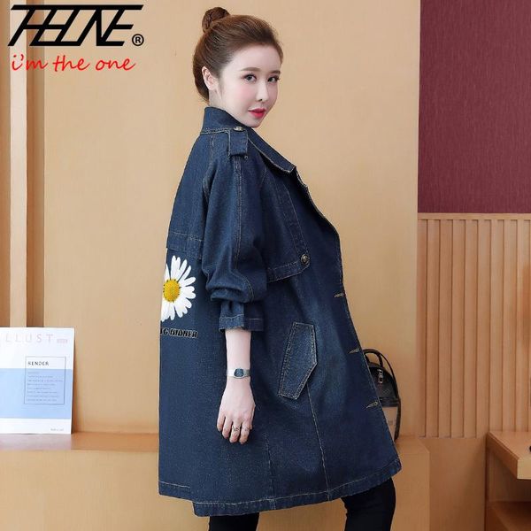 

women's trench coats thhone plus size autumn winter denim coat women temperament long sleeve outerwear straight clothing, Tan;black