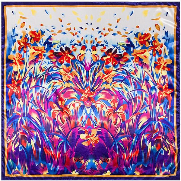 

scarves 90cm large handkerchief oil paint square scarf shawl hijab foulards femme wrap bandana twill 100% silk, Blue;gray