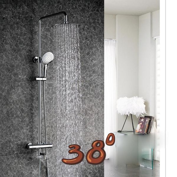 

luxury chrome finish ultra-thin rain shower faucet set bathroom wall mounted rmostatic valve w/ hand sprayer sets