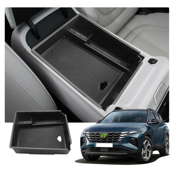 

car organizer central armrest storage box for tucson nx4 2021 non-slip rubber container auto interior tidying accessories black