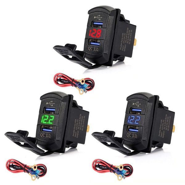 

quick charge 3.0 dual usb rocker switch qc 3.0 fast charger led voltmeter for boats car truck motorcycle smartphone tablet 83xa